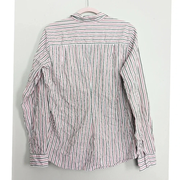NEW Frank & Eileen Barry Crinkle Woven Button Up in Pink / Green Stripe - Picture 9 of 9